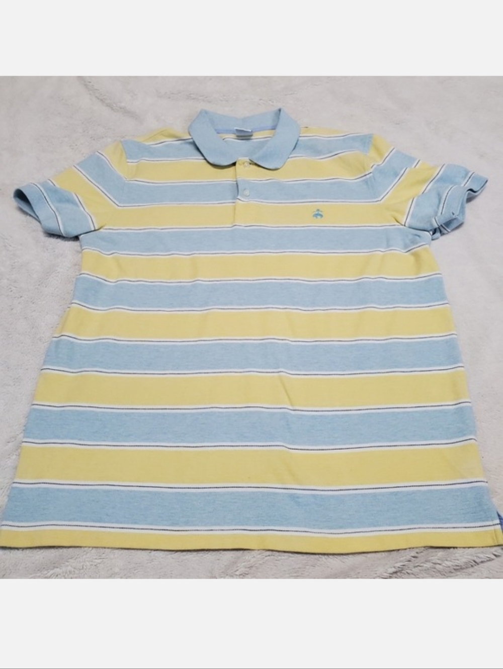 Brooks Brothers Yellow Blue Striped Slim Fit Polo Top Men XXL Classic Staple